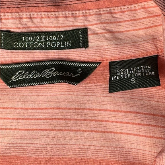 Eddie Bauer 100 | 2x 100 | 2 Cotton Poplin Button-up top pink gray white Small - Picture 8 of 11